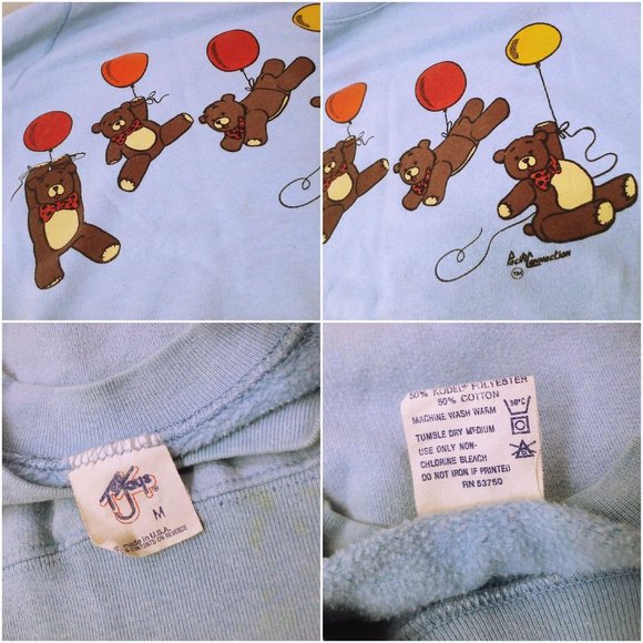 Vintage 70s/80s T.Jays USA-made Sweatshirt Novelty Bears Balloons Lady-M Flaws - Picture 7 of 10
